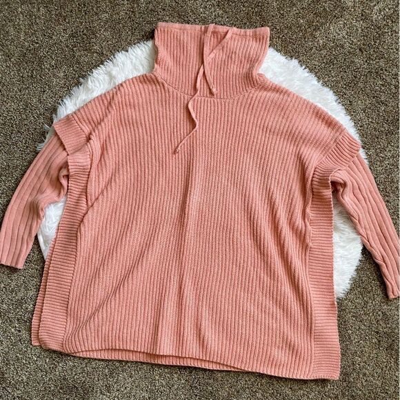 Wonderly Knit Tunic Sweater Side Slits Pink Oversized Slouchy Funnel Neck Small - Picture 1 of 9